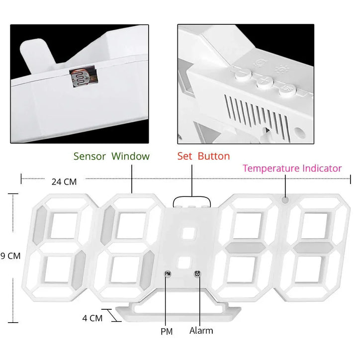 Skanto | LumiSync 3D LED Veggklokke – Moderne Digital Klokke med Dimmer Belysning
