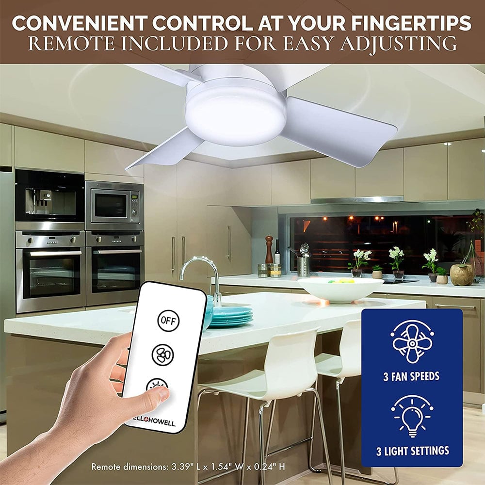2-i-1 LED Taklampe Vifte med Fjernkontroll, E27/B22 Base | Skanto