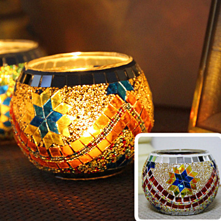 Europeisk Retro Glass Mosaick Te-lysestake