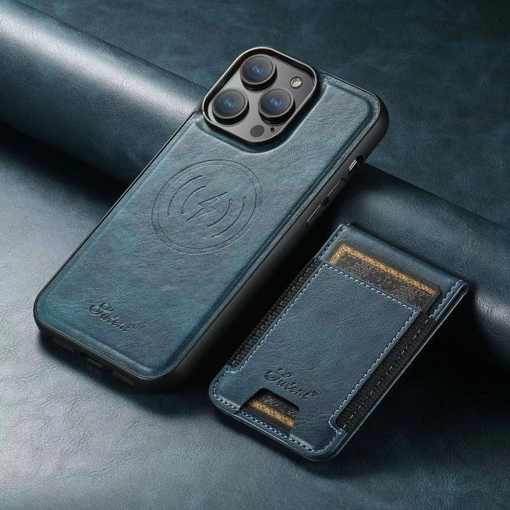 Skanto | LuxCase Lærtelefondeksel med Kortspor og Stativ – Passer for iPhone