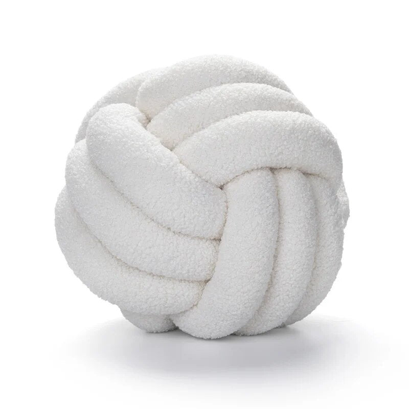Dekorativ Knyttet Teddy Ball Myk Pute - 100% Ull, Rund | Skanto