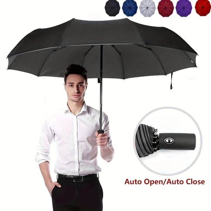 Skanto | Vindtetts reiseregns umbrellas - Robust 10-ribs ramme, Automatisk, Ekstra stort sammenleggbart design med UV-beskyttelse, Dobbelt bruk for solfylt og regnfullt vær