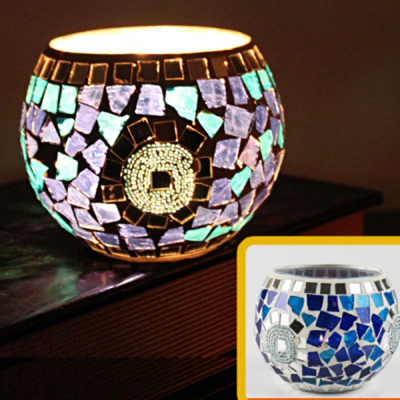 Europeisk Retro Glass Mosaick Te-lysestake