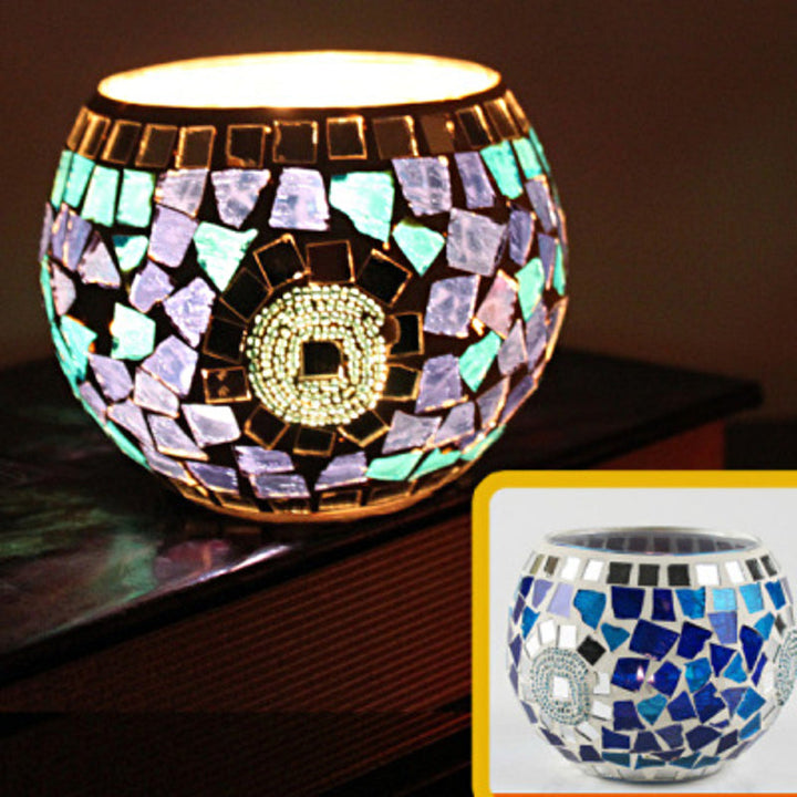 Europeisk Retro Glass Mosaick Te-lysestake