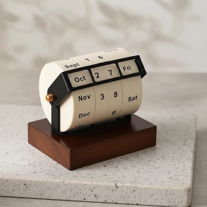 Mid-Century Rotating Wooden Perpetual Desk Calendar | Skanto