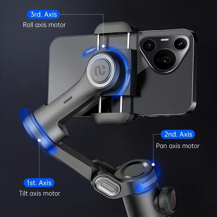 Skanto | SmartPro Håndholdt Gimbal Stabilizer - Sammenleggbar Smartphone Video Vlog PTZ Stabilizer for iPhone, Android og Samsung