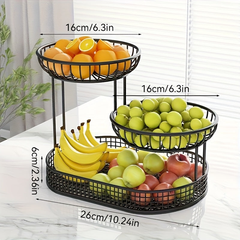 Skanto | Elegant Multi-Tier Metal Fruit Basket - Golden Wire Oval Design | Perfect for Snacks, Cakes & Desserts | Ideal for Easter, Thanksgiving, Christmas Utendørsfeiringer, Utendørs Spise Tilbehør|Multitier Design|Robust Struktur, Frukt Dekor