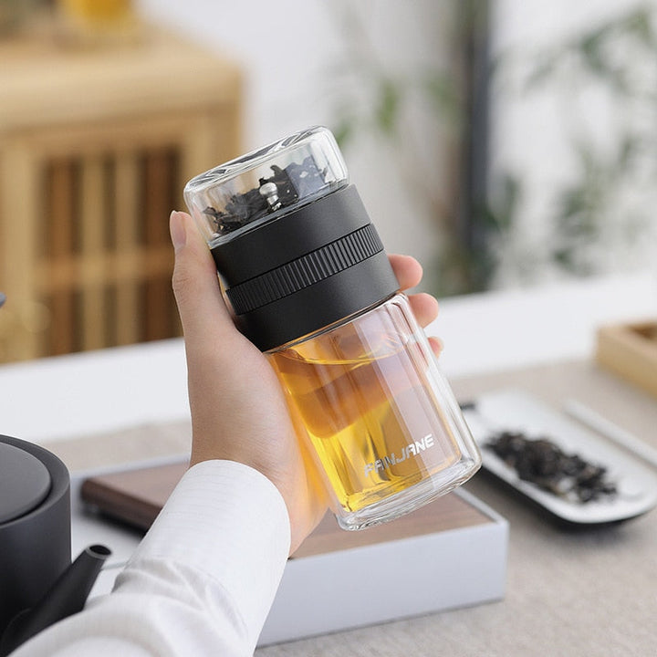 Dobbeltvegget teglassflaske vannflasker med teinfuser tumbler | Skanto