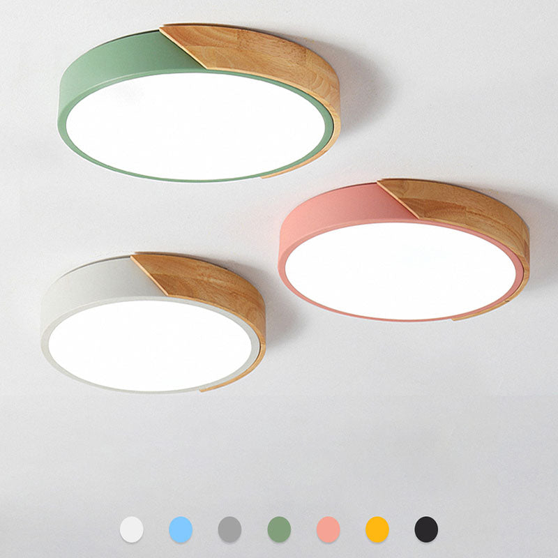 Minimalistisk Rund LED Taklampe med Tredekor – Moderne Design, Dimbar | Skanto