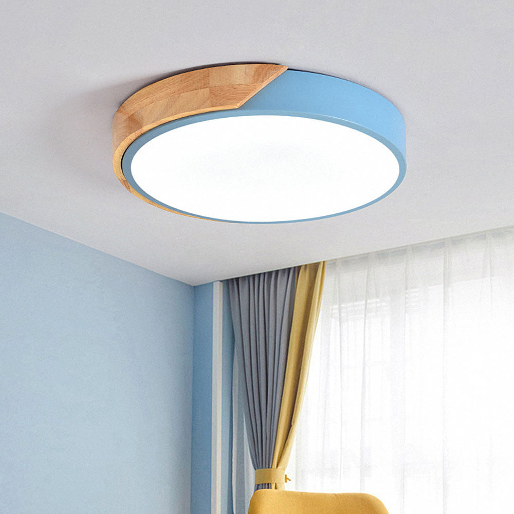 Minimalistisk Rund LED Taklampe med Tredekor – Moderne Design, Dimbar | Skanto