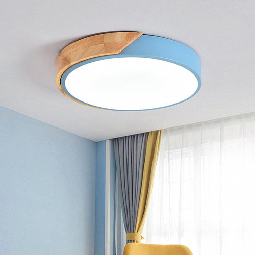 Minimalistisk Rund LED Taklampe med Tredekor – Moderne Design, Dimbar | Skanto