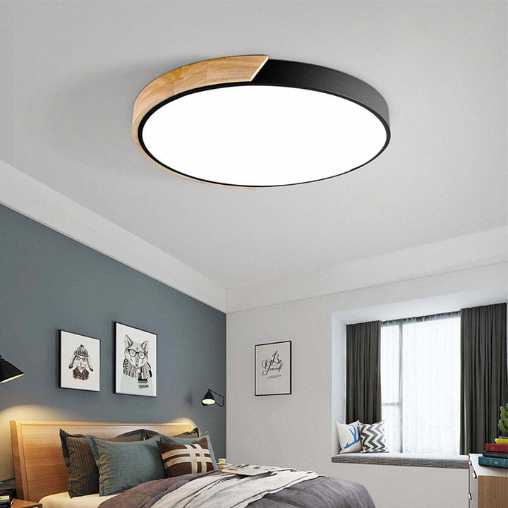 Minimalistisk Rund LED Taklampe med Tredekor – Moderne Design, Dimbar | Skanto
