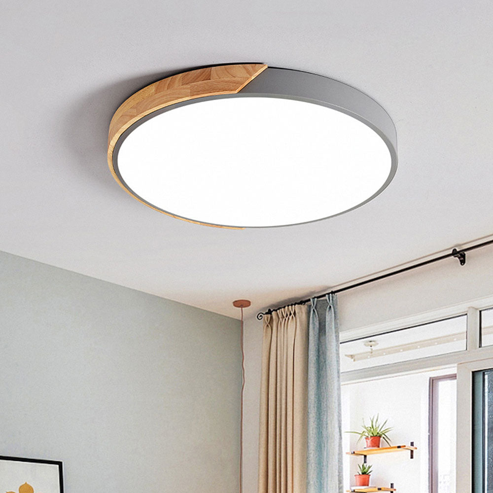 Minimalistisk Rund LED Taklampe med Tredekor – Moderne Design, Dimbar | Skanto