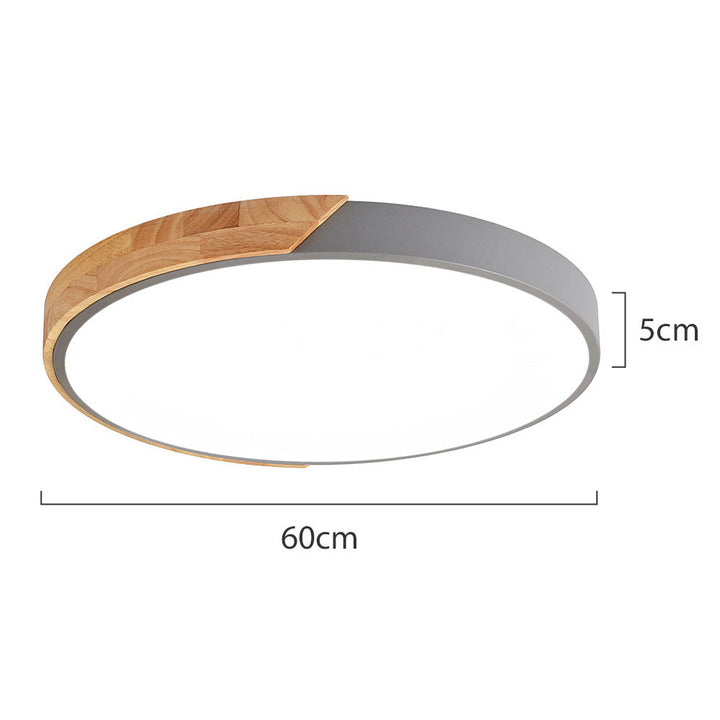 Minimalistisk Rund LED Taklampe med Tredekor – Moderne Design, Dimbar | Skanto