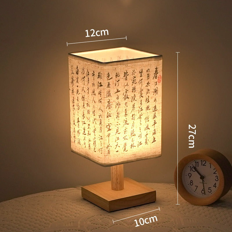 LED bordlampe i firkantet design – trebase med japansk mønster | Skanto