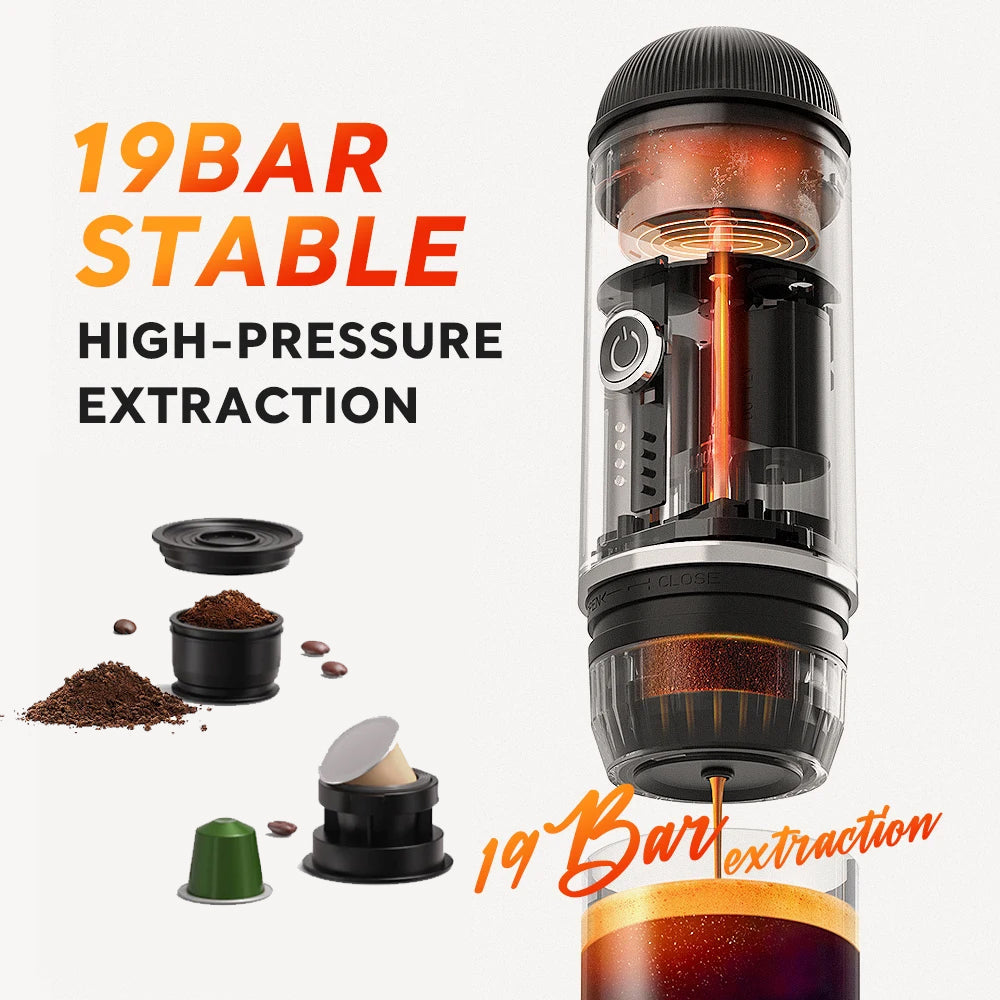 Skanto | Selvmålt bærbar elektrisk espressomaskin med USB-C-lader – Kompatibel med malt kaffe & Nespresso-kapsler