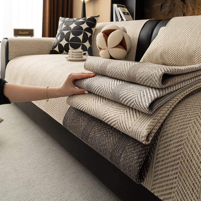 Minimalist Herringbone Sofa Cover | Pustende, kjæledyrvennlig beskyttelse | Skanto