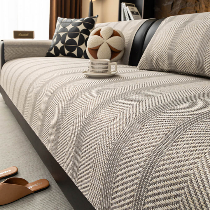 Minimalist Herringbone Sofa Cover | Pustende, kjæledyrvennlig beskyttelse | Skanto