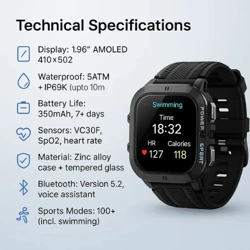 Skanto | Vanntett Smartklokke, Fitness Sporing, Bluetooth 5.0