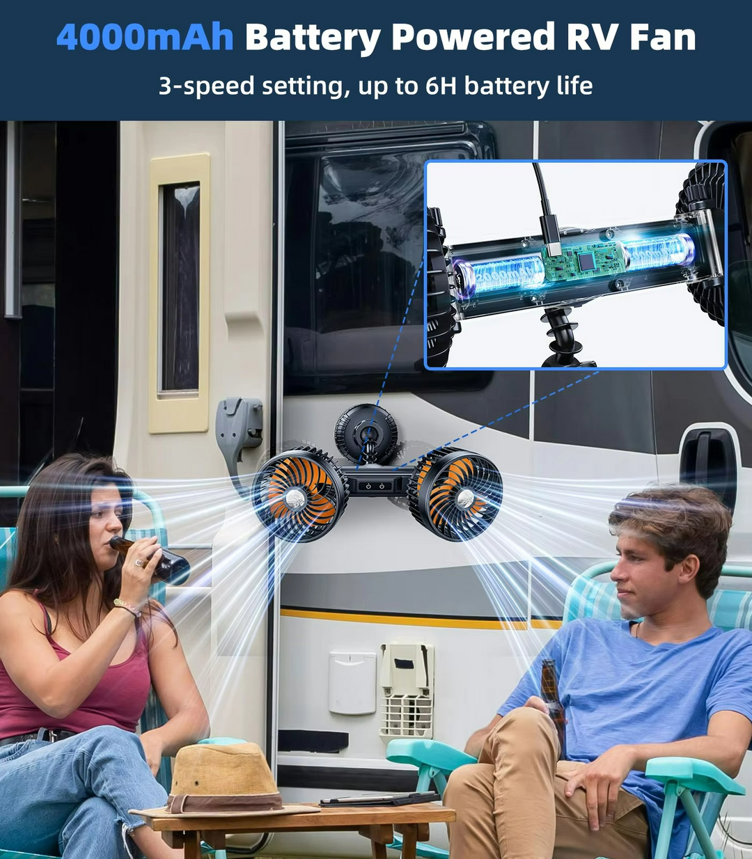 Skanto | AeroBreeze Bilvifte | Trådløs vifte med 4000 mAh batteri og 3 viftehastigheter