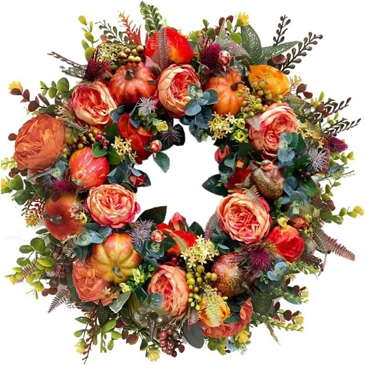 Skanto | Høstkrans 40 cm Pionblomster og Gresskar Dørdekorasjon