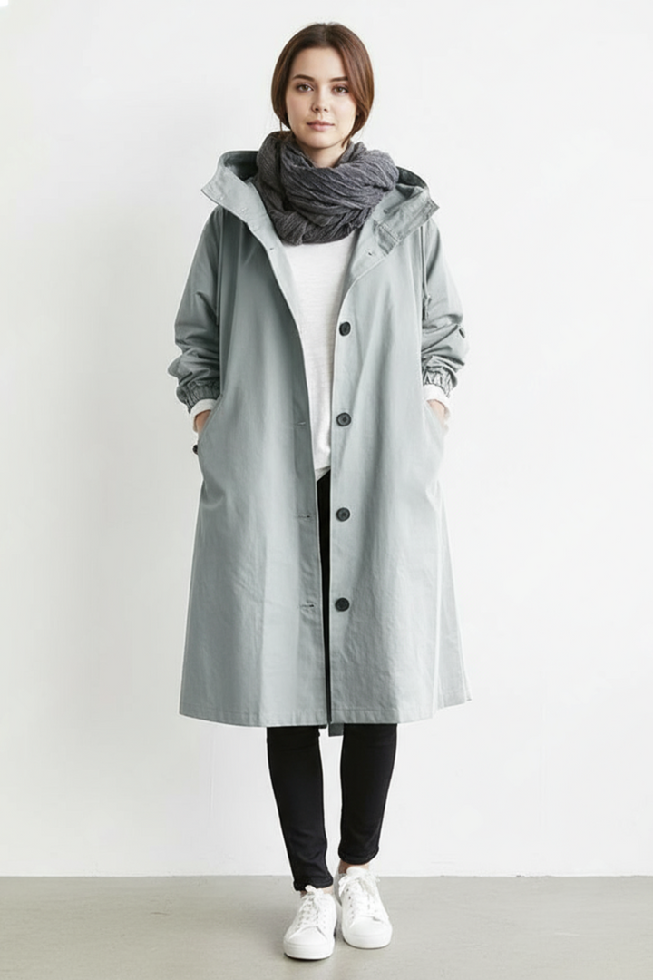 Skanto | Vind- og Vanntett Trenchcoat for Kvinner – Med Hette for Høst & Vinter