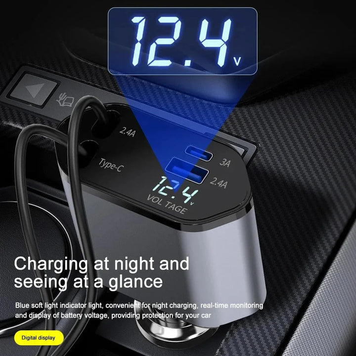 Skanto | Sammenleggbar bil-lader med USB-C og USB-A – 120W hurtig lading