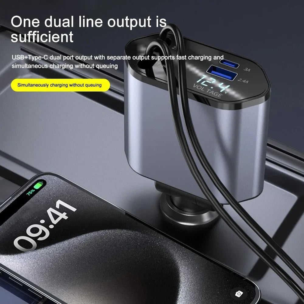Skanto | Sammenleggbar bil-lader med USB-C og USB-A – 120W hurtig lading