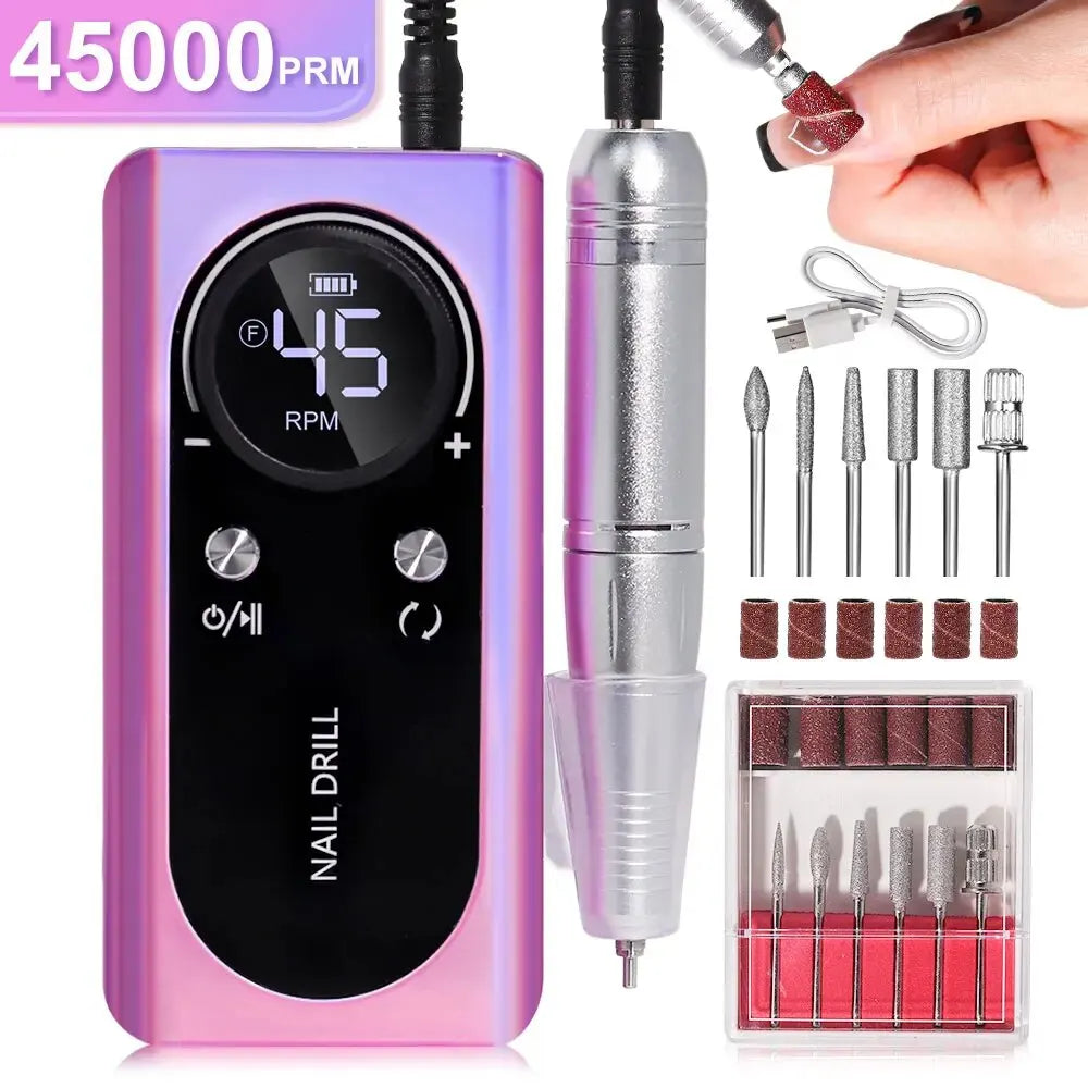 Skanto | Profesjonell 45000RPM bærbar elektrisk neglefil med oppladbart batteri | Lavt støynivå for manikyr