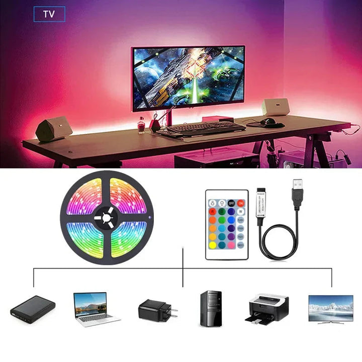 Skanto | RGB LED-bånd med USB-tilkobling - Fargeforandrende lys for omgivelses- og TV-belysning
