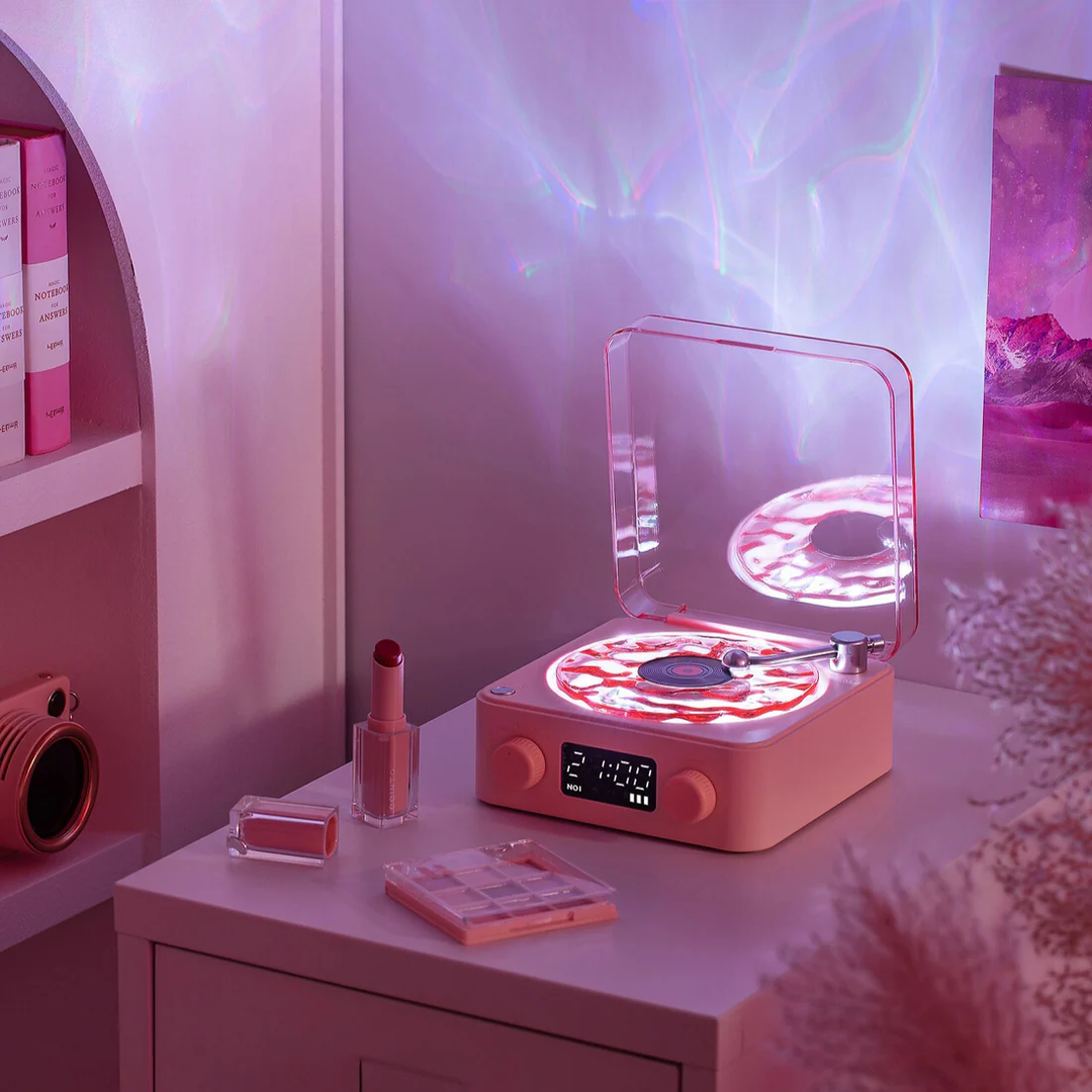 Skanto | Vintage platespiller-inspirert LED-lampe med Bluetooth & hvit støy