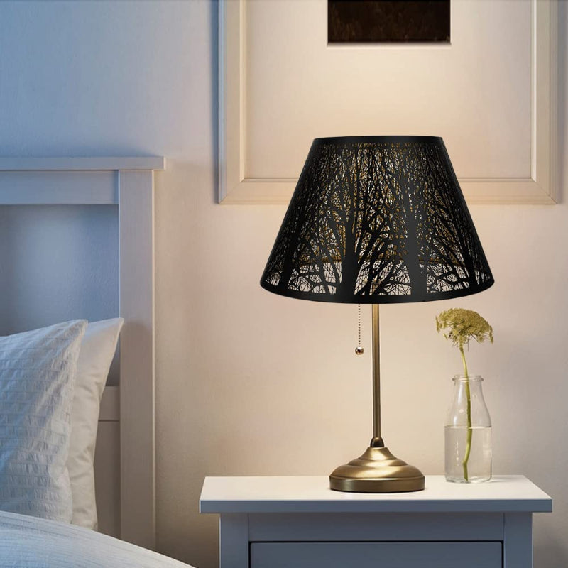Skanto | Medium lampeskjerm, fat stoff lampeskjerm for bordlampe og gulvlampe, 7x13x7.8 tommer, naturlig ventilert lin, håndlaget, edderkopp (hvit)