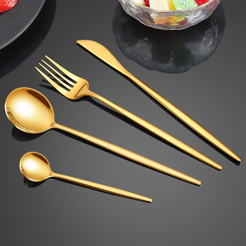 Rustfritt Stål Premium Servise Sett - Inkluderer Steakkniv, Gaffel, Kaffe Ske, Teskje og Bestikk Bolle