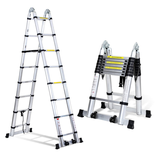 5M Aluminium Teleskopstiger Foldestiger med Hjul og Triangel Stabiliserer | Skanto