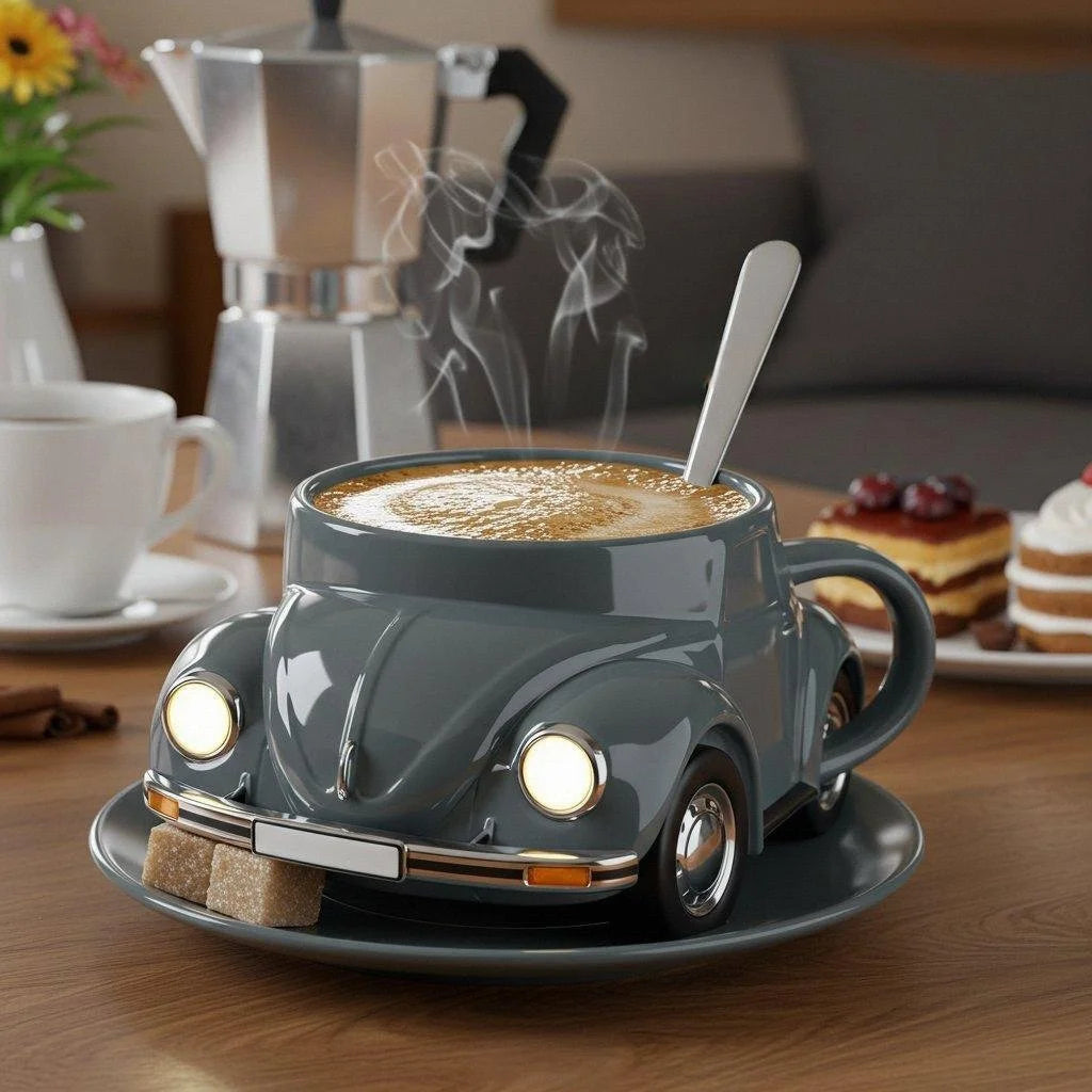 RetroAuto Keramisk Kaffegruppe – Unik 3D Design for Kaffe & Te | Skanto