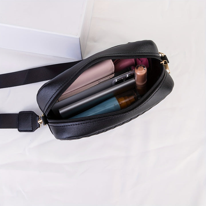 Skanto | NoirGlitz Polstret PU Messenger Bag – Svart Elegant Skulderveske med Paljetter og Avtakbar Stropp