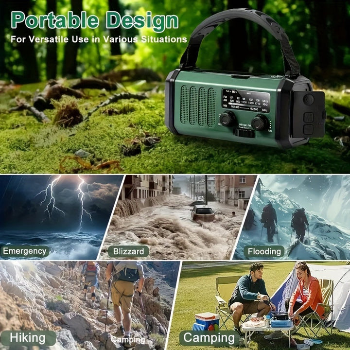 Skanto | StormMate X10 Nødradio med 10 000 mAh Powerbank | Sol, Håndsveiv & USB-C | LED Lys, SOS Alarm & Kompass | AM/FM/NOAA