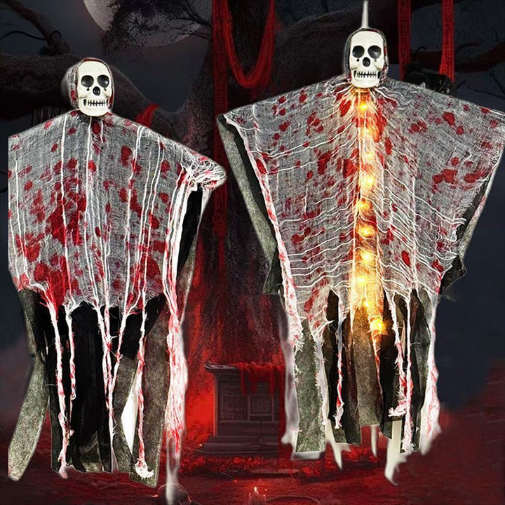 Skanto | Halloween Hengende Dekorasjon – Blodrød Luminøs Hodeskalle Spøkelse