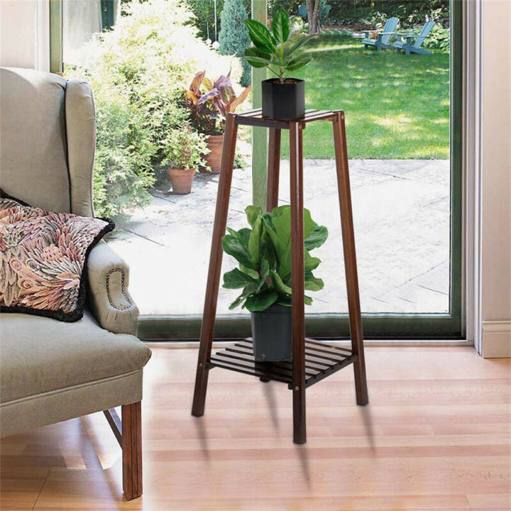 Skanto | 2 Tier Høy Plante Stativ Pottholder Lite Rom Bord Hage Blomsterpotte Brun