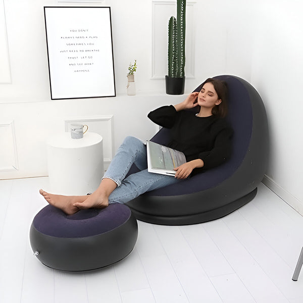 Skanto | RelaxSeat Oppblåsbar Lounge Stol med Fotstøtte – Innendørs & Utendørs Komfort