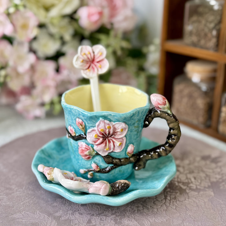 ArtSip keramikkopp og underkoppsett – Håndmalt 3D-design inspirert av Van Gogh | Skanto