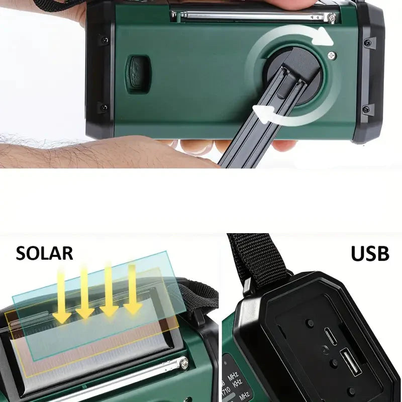 Skanto | Sol nød radio med power bank – sveiv radio med LED lys for camping & utendørs
