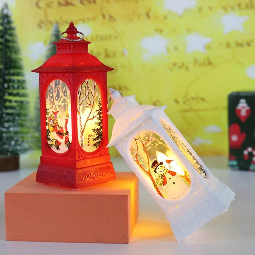 Skanto | Julelys Lys Led Snøreinsdyr Lantern Lys Vintage Slott Julenisse Snømann Hengende Lantern Lampe Nyttårsfeiring Dekorasjon