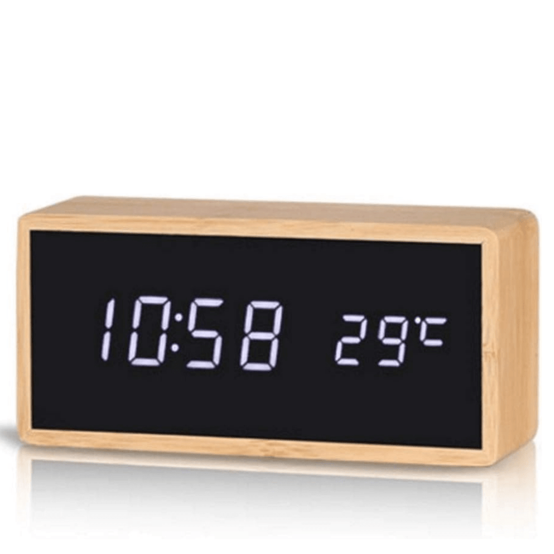 Skanto | ECOCLOCK – Bamboo LED Vekkerklokke med Tid og Temperaturvisning