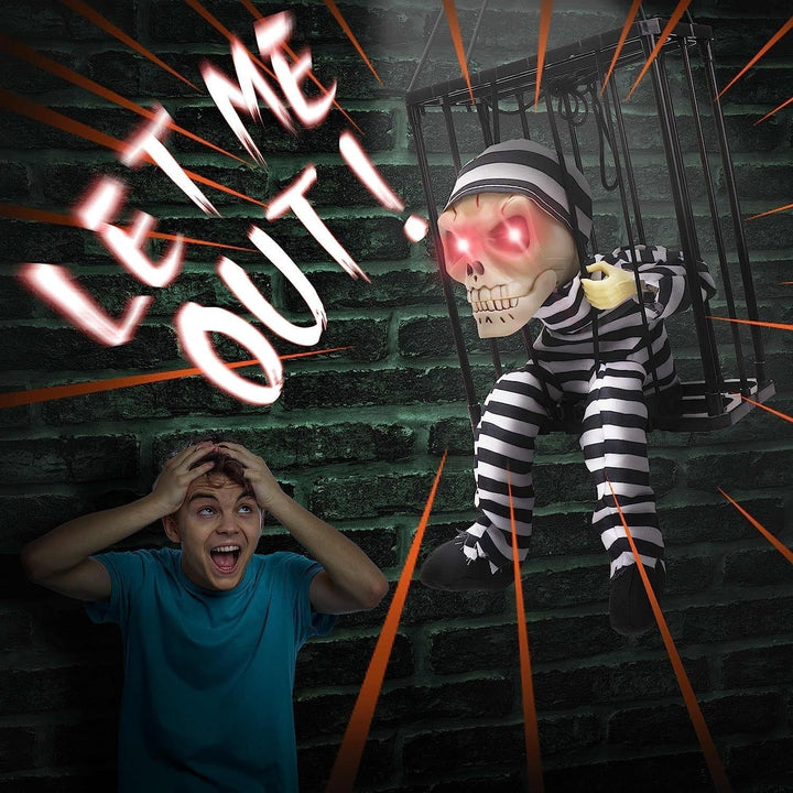 Skanto | TerrorBone Animasjon Skrikende Skjelett – Hengende Halloween Rekvisitt med Bevegelsessensor