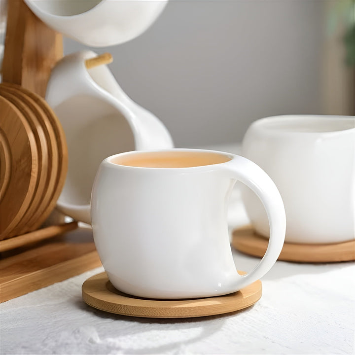 Keramisk kaffekrussett med tallerken og stativ – Stilig og dekorativt | Perfekt for kafeer og hjem