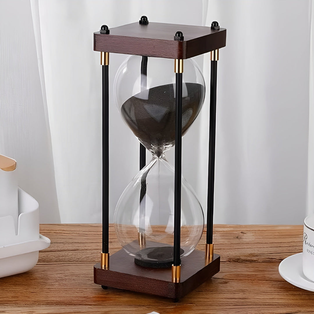 Gratis 60-minutters timeglass – Kreativ Dekorativ Retro Design i Svart | Metallramme med Ripebestandig Bunn | Skanto