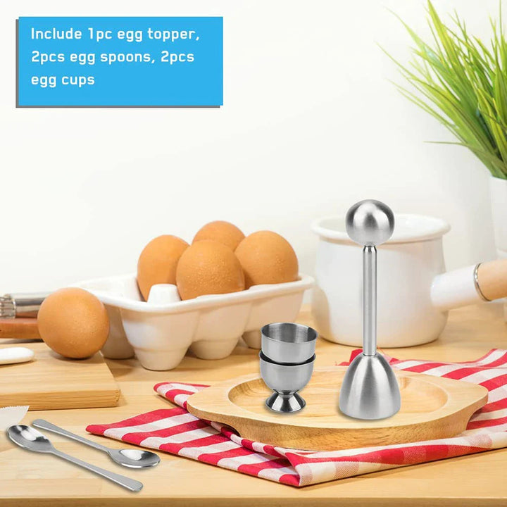 Egg Cracker Topper Sett Rustfritt Stål Myk Hard Kokt Egg Åpner Sett | Skanto