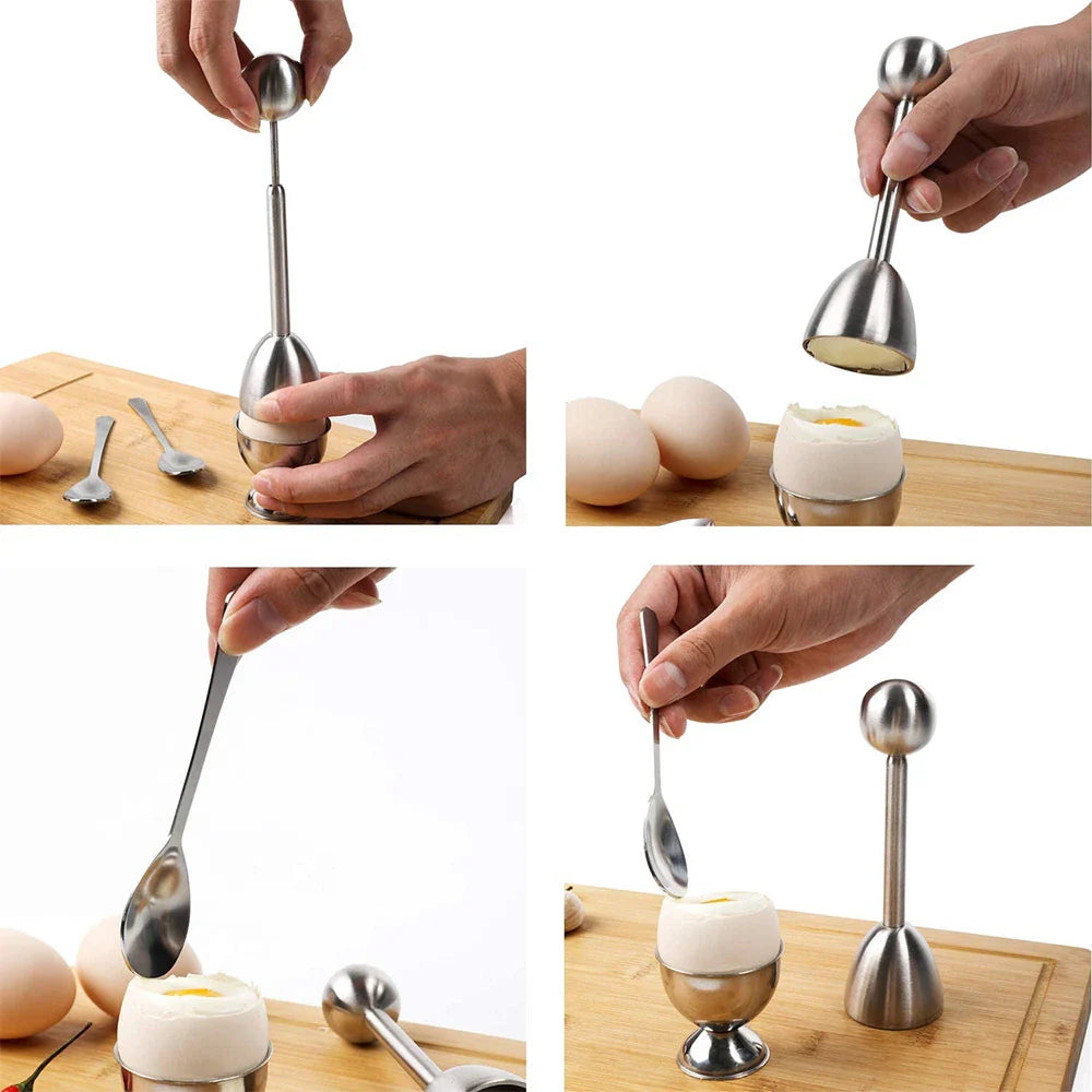 Egg Cracker Topper Sett Rustfritt Stål Myk Hard Kokt Egg Åpner Sett | Skanto