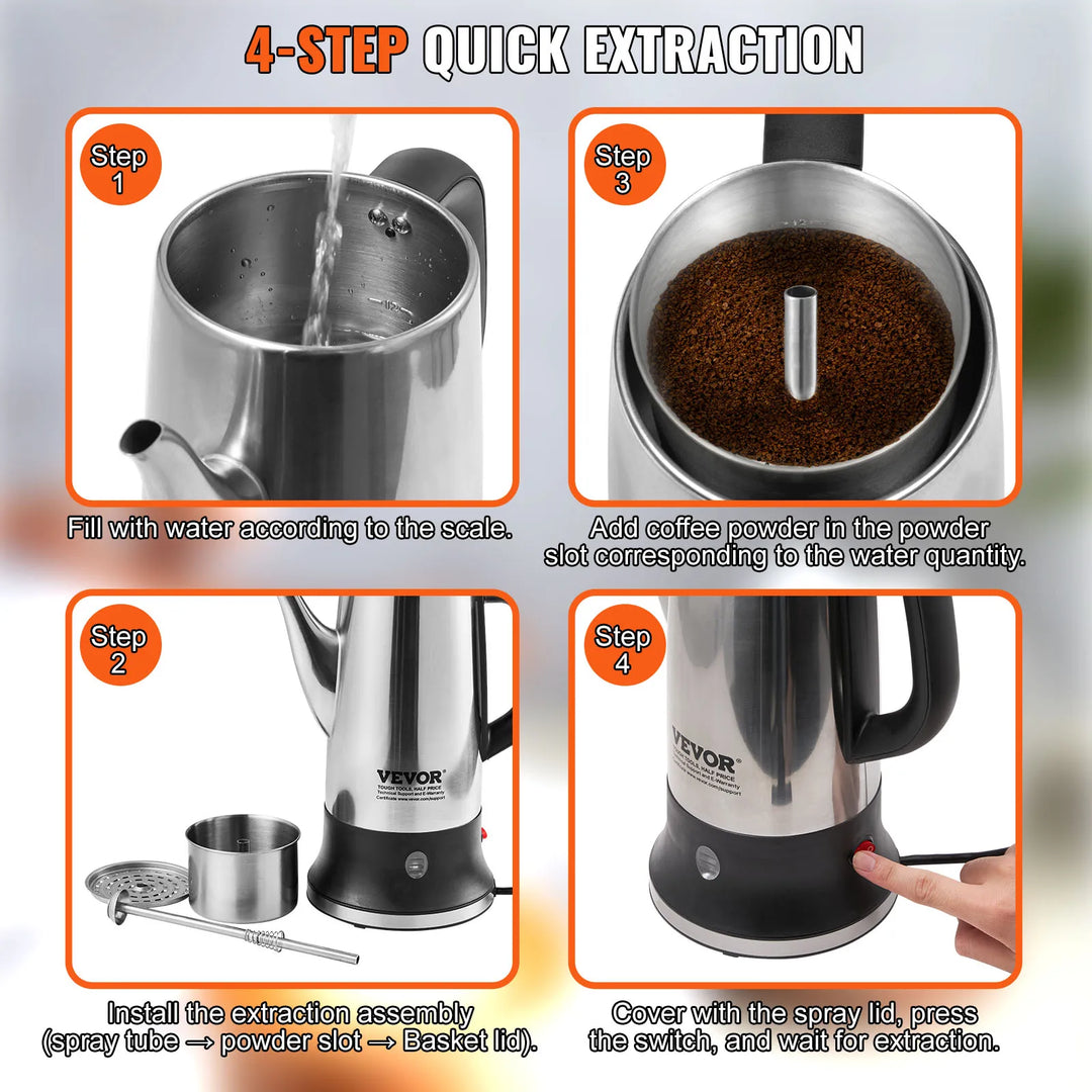 Elektrisk Kaffekanne Rustfritt Stål Kaffe Perkolator med Hold Varm | Skanto